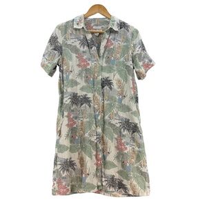 C&C California Hawaiian Beach Surf Toucan 100% Linen Shirt Dress Size S EUC